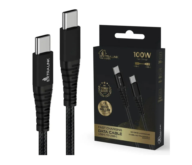 ExtraLink Smart Life Braided 100W  480 Mbps, 20V 5A USB-C 2m Czarny - 1550945 - zdjęcie 2